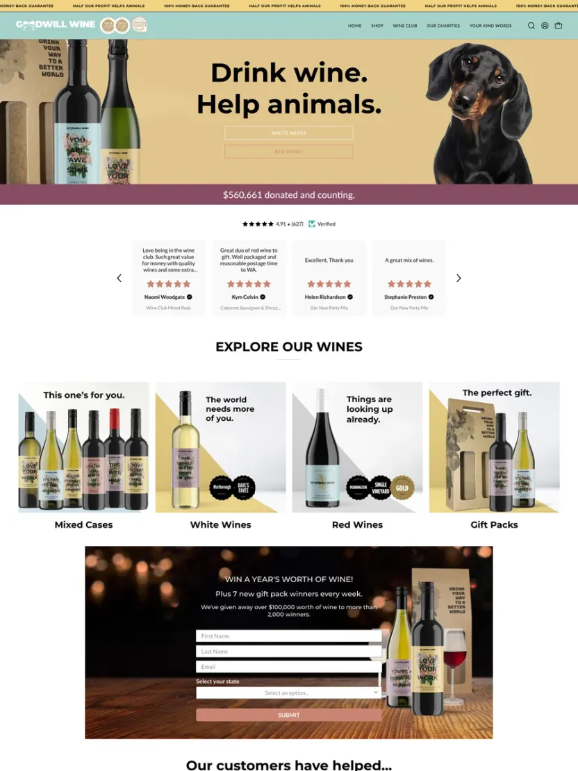 Screenshot of Goodwill Wine (goodwillwine.com.au)