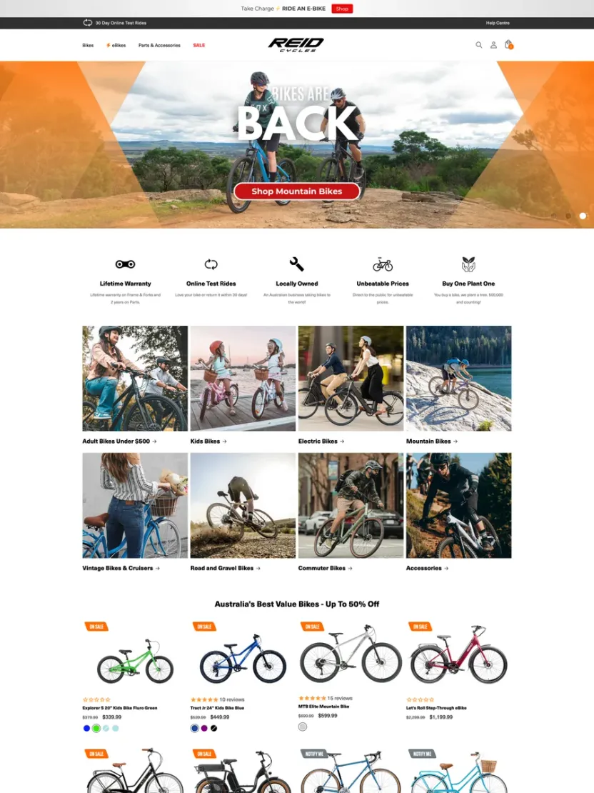 Screenshot of Reid Cycles (reidcycles.com.au)